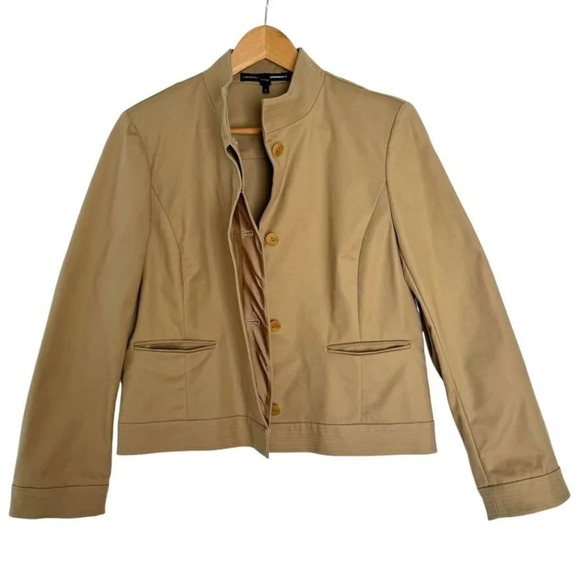 90s Vintage Linda Allard for Ellen Tracy Tan Mandarin Collar Blazer Size 12 - Picture 5 of 10